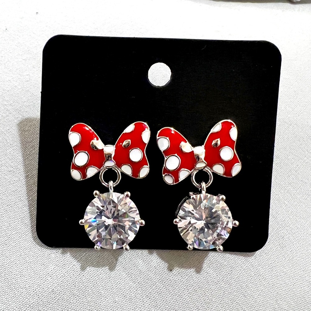 Minnie Bow And CZ earrings, Sterling 925